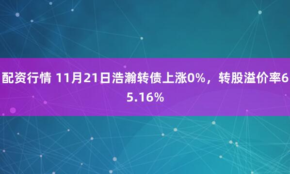 配资行情 11月21日浩瀚转债上涨0%，转股溢价率65.16%